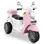 Kidzone Ride On Motorcycle Toy for Toddlers Aged 3+ Years - 6V Battery-Powered 3-Wheel Power Scooter with Music, Headlight, Horn, Storage Trunk, Key Switch - for Boys & Girls, Light Pink