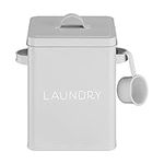 Navaris Washing Powder Storage Tin - Laundry Powder Storage Container with Scoop - Metal Detergent Box with Lid and Handles for Soap, Tablets - Grey