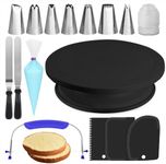 RFAQK 35PCs Cake Turntable and Leveler-Rotating Cake Stand with Non Slip pad-7 Icing Tips and 20 Bags- Straight & Offset Spatula-3 Scraper Set -EBook-Cake Decorating Supplies Kit -Baking Tools