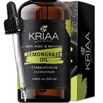 KRIAA Goodness Lemongrass Essential Oil 120ml with Dropper Pure & Organic for Aromatherapy Candle Soap Fragrance Making Blends Spray Massage Natural Air Freshener Hair Essential Oil Diffusers Use Huile Essentielle