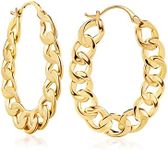 Barzel 18K Gold Plated Link Chain Hoop Earrings for Women - Made in Brazil