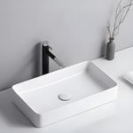 InArt Ceramic Table Mount Basin 25 x15 Inch Glossy Finish/Above Counter/Table Mounted Bathroom Sink/Super White Color