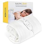 MONHOUSE Premium Soft Fleece Electric Blanket - Heated Under Blanket - Heated Mattress Cover - Detachable Controller & Machine Washable - 3 Heat Settings - Single 65x135cm - White