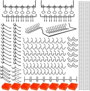Hogurity 296 PCS Extra Thick Pegboard Hooks for 1/4" Peg Board Hanging Tools, Heavy Duty Metal Black Pegboard Accessories with Pegboard Bins and Peg Locks for Garage Organization