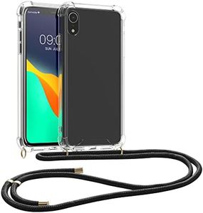 kwmobile Crossbody Case Compatible with Apple iPhone XR Case - Clear TPU Phone Cover w/Lanyard Cord Strap - Black/Transparent