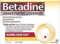 Betadine Anaesthetic Lozenges - Triple action sore throat lozenges - Numbs a painful sore throat fast, Honey & lemon flavour, 16 Pack