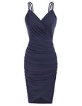 GRACE KARIN Women's Cocktail Dress Wrap V-Neck Ruched Short Wedding Guest Dress Navy Blue L