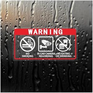 HMDZMR No Smoking In Car Camera Recording No Eating or Drinking window sticker sign for car 2 x 4 Inch Self-Adhesive Security Warning Sign 4 Pack