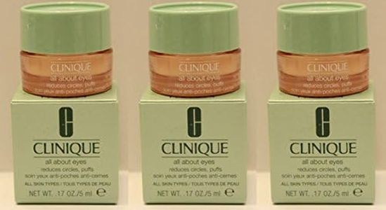 LOT of 3 Clinique All About Eyes Reduces Puffs Circle 5ml /Each *3= Total 15ml/0.5oz