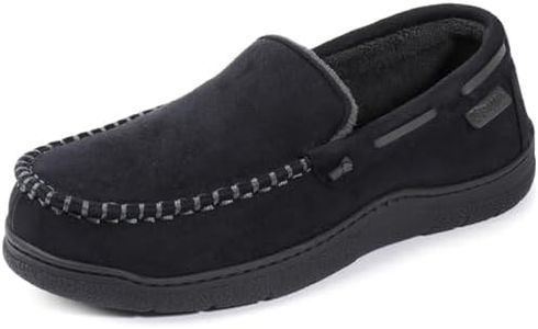 Zigzagger Men's Moccasin Slippers Memory Foam House Shoes, Indoor and Outdoor Warm Loafer Slippers, Cool Black, 9 M US