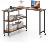 COSTWAY Corner Computer Desk, 360° Rotating Sofa Side Table Writing Desk with 2-Tier Storage Shelves, L-Shaped PC Laptop Workstation Couch Snack Table for Home Office (Rustic Brown, 140 x 30 x 69 cm)