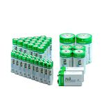 Fuji Enviromax AAA, AA, C, D and 9V Super Alkaline Battery Bundle, Eco-Friendly, Long Lasting, Powerful, No Harmful PVC or Heavy Metals Used - (48 Mixed Batteries Total)