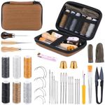 Mnuizu Leather Repair Sewing Kit Leather Stitching Kit, 40 Pieces Leather Working Kit - Waxed Thread, Sewing Awl, Leather Sewing Needles - Perfect for Adult Leather Craft DIY & Upholstery Repair