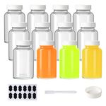 BPFY 12 Pack 4 oz Glass Juice Shot Bottles with Caps, 120 ml Empty Wellness Shot Glass Bottles, Reusable Clear Glass Bottles with Lids for Juice, Ginger Shots and Homemade Beverages