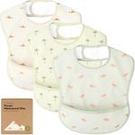 3-Pack Waterproof Baby Bibs for Eating - Lightweight Baby Bib with Food Catcher, Mess Proof Toddler Bibs, Waterproof Bibs for Baby Boys, Baby Girls, Feeding Bibs, Drool Bibs, Baby Food Bibs (Roarsome)