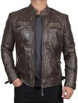 Decrum Brown Leather Jacket Men - Quilted Moto Jacket Men for Bikers | [1100113] D1 RubOFF, M