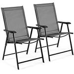 Yaheetech Patio Dining Chairs Outdoor Folding Texteline Chairs Set of 2 Portable Beach Chairs with Armrests Lawn Chair for Camping, Lawn, Yard, Beach, Foldable Patio Chairs 2-Pack Chairs Metal Frame