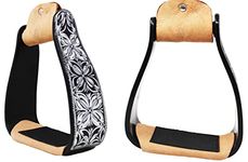 CHALLENGER Horse 5" Black Aluminum Engraved Slanted Offset Western Horse Saddle Stirrups 51220