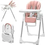 KÜB 3-in-1 Foldable Baby High Chair (Pink) | Multifunctional Infant HighChair for Babies & Toddlers | Removable Seat & Tray for Easy Clean | 7 Height & 4 Recline Adjustable | 2 Locking Wheels | Safe