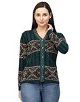 Kalt Women Sweater for Winter Woolen Acrylic Full Sleeves V-Neck Jacquard Design Cardigan Sweater for Women Winter Stylish(Green;Small)