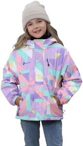 Girls' Waterproof Winter Ski Jacket – Warm Fleece Lined Windproof Snow Coat with Hood for Outdoor Adventure Cube Purple 11-12