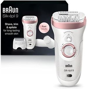 Braun Epilator Silk-épil 9 9-880, Facial Hair Removal for Women, Hair Removal Device, Wet & Dry, Facial Cleansing Brush, Women Shaver & Trimmer, Cordless, Rechargeable, Beauty Kit