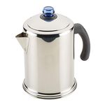 Farberware Classic Stainless Steel Coffee Percolator, 12 Cup, Silver with Glass Blue Knob, 7.28"D x 8.86"W x 10.83"H