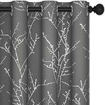 Deconovo Grey Curtains Blackout Curtains Eyelet, Themal Curtains Window Treatment, Energy Saving Tree Branches Printed Curtains for Bedroom, Grey, 46 x 54 Inch (Width x Length), 2 Panels