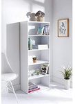 spot on dealz® Wooden Storage Shelving Unit Bookcase Home Office Use Display Furniture Living Room Décor Easy to Build (5 Tier Bookcase-White)