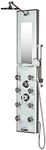 PULSE ShowerSpas 1013-GL Kihei II ShowerSpa Panel with 8" Rain Showerhead, 6 Body Sprays, 5-Function Hand Shower, Glass Shelf, Mirror, Tub Spout, Silver with Chrome Fixtures