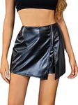 SweatyRocks Women's Metallic High Waist PU Leather Shorts Wide Leg Stretchy Shorts Hot Pants Reflective Black XS