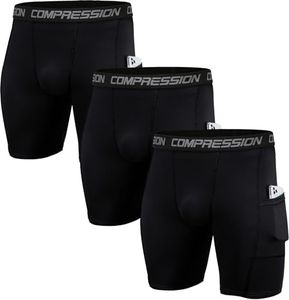 HIBETY Men's 3 Pack Sport Compression Shorts Athletic Underwear Black 14-L