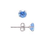 5MM Sterling Silver Earrings Aquamarine Blue Cubic Zirconia Studs for Women Men