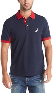 NAUTICA Men's Classic Fit Short Sleeve Performance Pique Polo Shirt, Navy, Large US