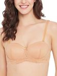 Clovia Lace Solid Padded Full Cup Underwired Balconette Bra (BR1369R24_Beige_34B)