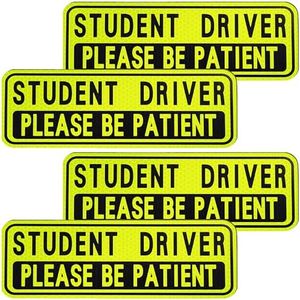 4 PCS Student Driver Magnet for Car, Please Be Patient Funny Magnetic Student Driver, New Driver Safety Warning Bumper Sticker Signs, Reusable Movable Rookie Driver Reflective Magnets Stickers