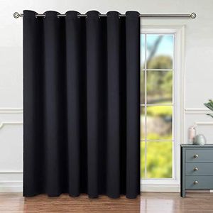 BGment Sliding Door Curtains for Living Room 1 Panel, Blackout Curtains 84 Inch Length Thermal Insulated and Soundproof Window Curtain Drapes for Bedroom, Black, Each Extra Wide Curtains 120 Inch