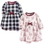 Touched by Nature Baby Girls' Organic Cotton Dress, Playwear, Winter Woodland Long Sleeve 2 Pack, 4 Years