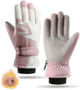 Ottsas Snow Gloves Women Warm Winter Gloves Ski Gloves for Women Touchscreen Waterproof Gloves Women Windproof (Pink and White, One Size)