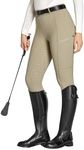 FitsT4 Sports Riding Leggings Women's Riding Trousers Girls Silicone Full Seat with Mobile Phone Case and Belt Loops for Horse Training, Khaki, L