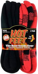 HOT FEET 2 Pairs Thermal Socks for Men, Extreme Cold Boots Socks - Men's Winter Insulated Socks, Cold Weather Socks Size 6-12, Buffalo Red/Black, One Size