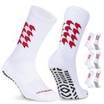 Closemate Grip Socks Football 3 Pairs Anti Slip Sport Socks for Men Women Cushion Anti Blister Wicking Cotton Non Slip Athletic Socks for Football Basketball Yoga Hiking(3 Red, Size L)