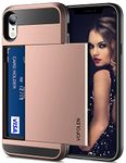 Vofolen Case for iPhone XR Case Wallet Card Holder Sliding Cover Credit Card Slot ID Pocket Dual Layer Protective Hard Shell Rugged TPU Hybrid Bumper Armor Case for iPhone X R (10R) 6.1' (Rose Gold)