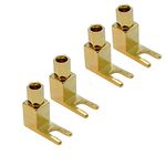 awen Right Angle Speaker Fork Spade Y Connectors & Binding Post, 4MM Gold Plated Banana to Spade Adapter Plug, HiFi Speaker Cable Wire Connectors 4PCS