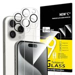 NEW'C 4 Pack, 2 Pack Screen Protector for iPhone 15 Pro [6.1 inch] + 2 Pack Camera Lens Protector, Sensor Protection,Case Friendly Tempered Glass Film