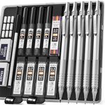 Nicpro 5 PCS Art Mechanical Pencil Set, Metal Drafting Pencils 0.3, 0.5, 0.7, 0.9, 2mm Graphite Lead Holder (4B 2B HB 2H Colored Lead) For Writing Sketching Drawing With 9 Lead Refills Eraser Case