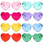 Heart Shaped Party Glasses, 8 Pcs Rimless Heart Sunglasses Love Heart Shaped Glasses, Rimless Heart Shaped Hippie Colored Glasses for Adults and Kids