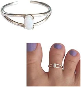 925 Sterling Silver Double Band with 5x3mm Oval White Opal Stone Toe Ring/Knuckle Ring - Small Adjustable Open Ring | Dainty Elegant Trendy Toe Ring, Handmade by MiYa Jewelry creations