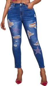 Mguotp Butt Lifting Jeans Stretchy Jeans for Women Long Jeans Ripped Sexy Slim Regular Denim Women Butt Lifting Jeans, Blue, X-Large