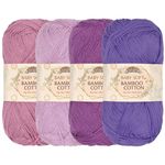 JubileeYarn Baby Soft Bamboo Cotton Yarn - 50g/Skein - Shades of Purple - 4 Skeins